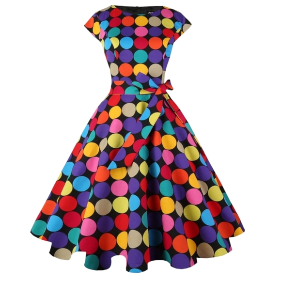 pukavt Dresses & Skirts - New Women's Retro Polka Dot Vintage Swing Dress With Belt & Pockets, Size L